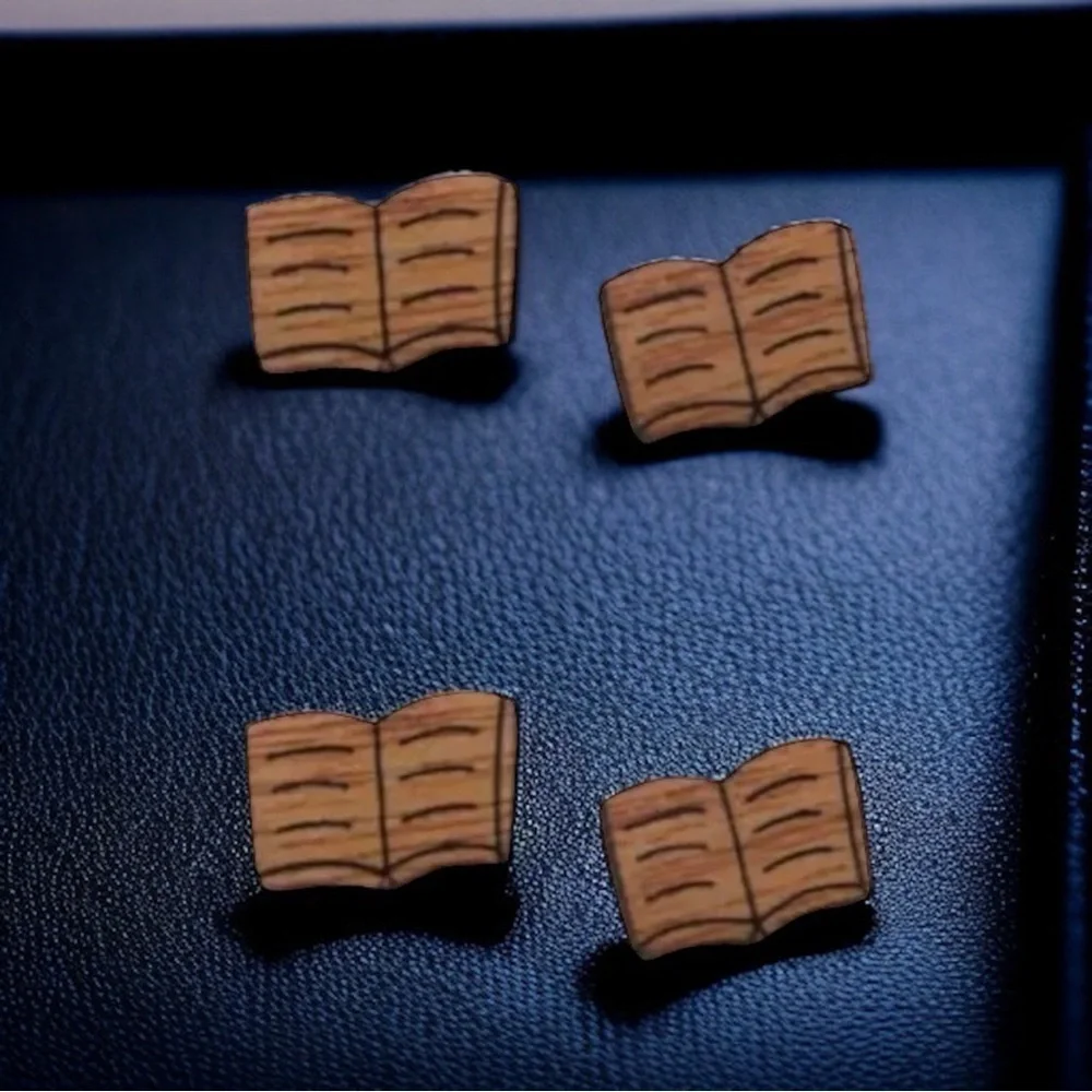 Wooden Book Club Stud Earrings - A Novel Touch to Your Style! 📖 NWT Studs